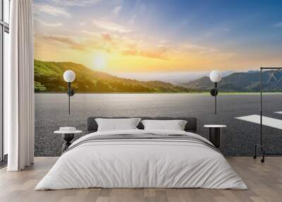 asphalt road square and green mountain with sky clouds natural landscape at sunrise Wall mural