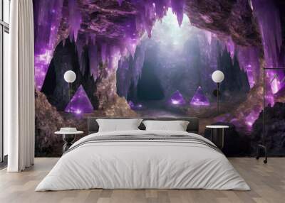 fantasy amethyst cave crystal quartz nature old geology amethyst cavern 3d digital Wall mural