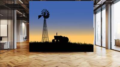 Farm tractor with windmill Wall mural