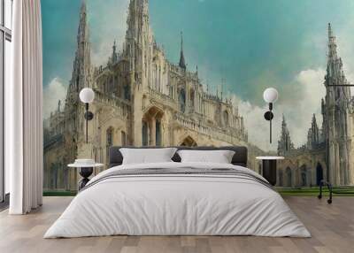 gothic architecture in vintage style texture background with scuffs art drawing photo wallpaper Wall mural