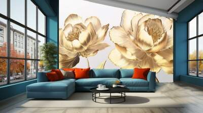 peony flowers gold line art illustration Wall mural