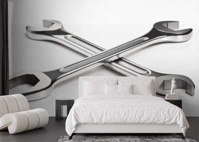 steel chrome plated cross shaped car wrench isolated on white background Wall mural