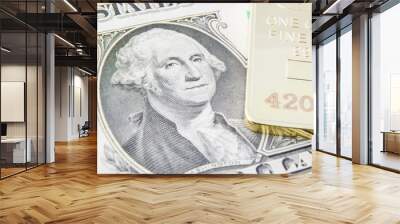 US one dollar bill with image / portrait of George Washington and gold bullion. A concept of the two most popular currency reserve in all countries in the world. Wall mural