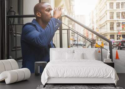 Black Guy Using Notebook in New York Wall mural