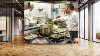 Chef and cook at work in a restaurant kitchen Wall mural