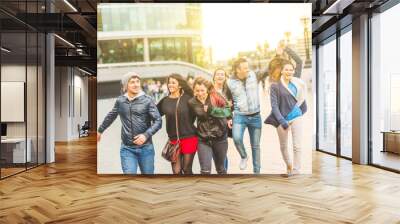 Multiracial group friends having fun in the city at sunset Wall mural