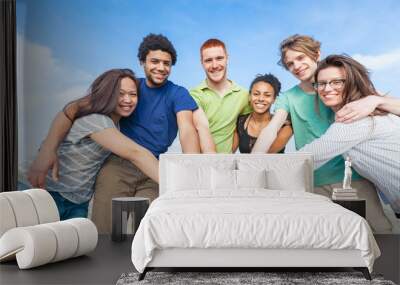 Multiracial Group of Friends with Hands on Stack Wall mural