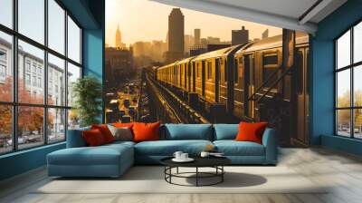 Subway Train in New York at Sunset Wall mural