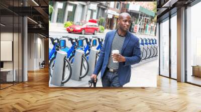 young man commuting in new york Wall mural