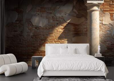 Ancient Roman Column and Brick Wall Wall mural