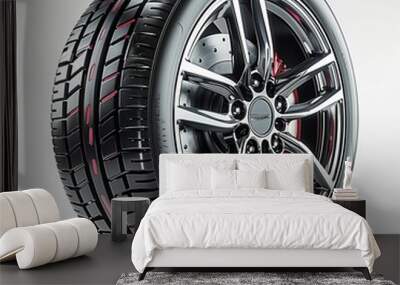 Car tire with wheel isolated on a white background. Wall mural