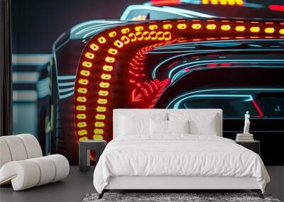 Close up shot of futuristic concept car with continuous tail lights. Wall mural