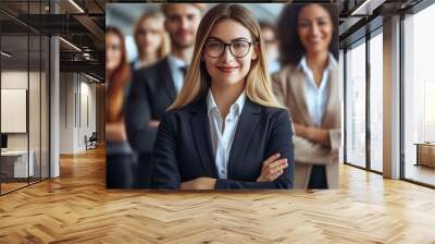 Confident Businesswoman Leading Her Team to Success Wall mural