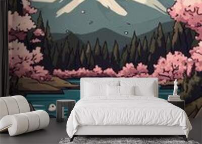 Cute Hamster Enjoying Spring in Japan Wall mural