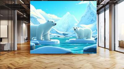 Two Polar Bears Standing on Ice Floes in the Arctic Wall mural