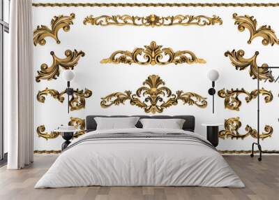 decorative noble golden vintage style ornamental stucco and plaster embellishment elements for anniv Wall mural