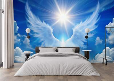 angel wings in the sky with bright sun Wall mural