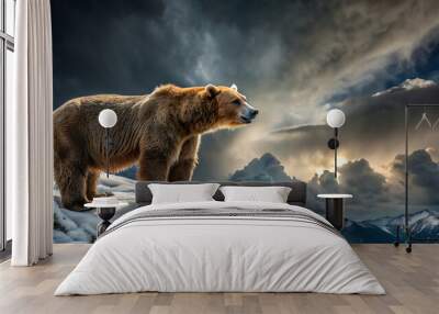 brown bear in the snow Wall mural