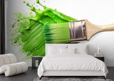 paint brush and green paint splashes Wall mural