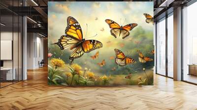 painting of butterflies with a sky background Wall mural