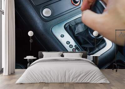 Automatic transmission car and man's hand Wall mural