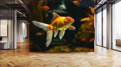 Calm waters. Goldfish in aquarium with gorgeous aquatic flora background Wall mural