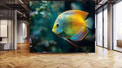 Majestic discus fish (symphysodon aequifasciatus) showing striking color patterns in aquarium Wall mural