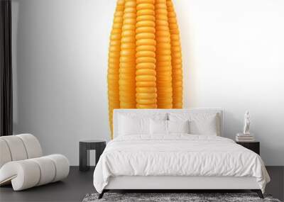 a realistic ear of corn, bright yellow, detailed kernels, photorealistic style, isolated on white background Wall mural