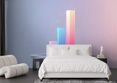 A sleek, multicolored 3D bar chart emerging from a tablet, showcasing performance metrics in a modern design. Wall mural