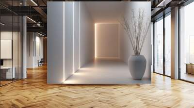 Using Linear Lighting Fixtures in Minimalist Hallways, Examine the role of linear lighting fixtures. Wall mural