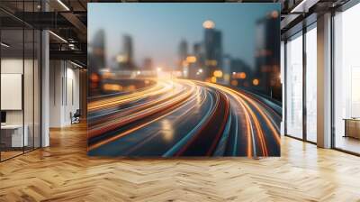 Blurred motion trails of speeding vehicles on a dynamic city highway at night Wall mural