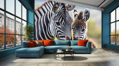 Curious Zebra Calf in African Savanna Landscape Wall mural