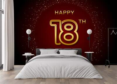 18th  anniversary logo design with a double line concept in gold color, logo vector template illustration Wall mural