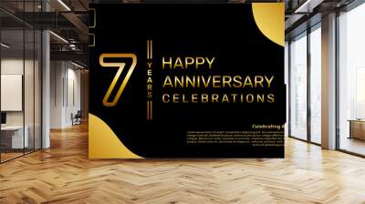 7 year anniversary logo design with a double line concept in gold color, logo vector template illustration Wall mural