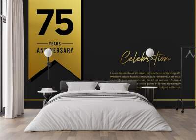 75 years anniversary logo with golden ribbon for booklet, leaflet, magazine, brochure poster, banner, web, invitation or greeting card. Vector illustrations. Wall mural