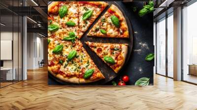 Delicious Margherita Pizza with Fresh Basil Wall mural