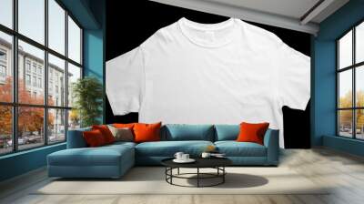 Blank white simple cotton t-shirt for design screen on a black background. Wall mural