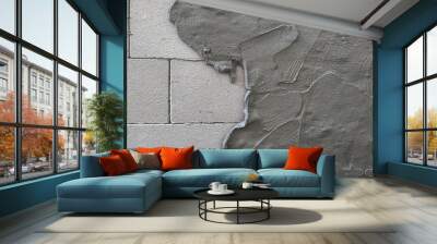 Cement mortar mixed to bond building blocks and coating lightweight concrete wall surface. Plaster texture layer. Building construction. Wall mural