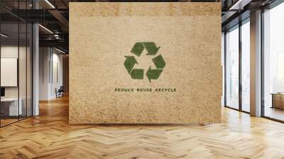 Reduce reuse recycle (3Rs rule). Recycle sign on cardboard. Brown paper background. Wall mural