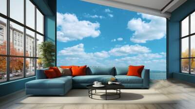 Scenic clouds and blue sky background. The natural beauty of the tropical sea landscape. Horizon line seascape. Wall mural