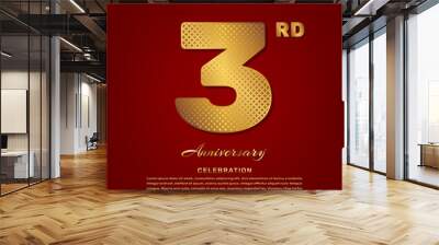 Vector template with golden pattern number style isolated on red background, simple and luxury vector template for 3rd anniversary celebration event Wall mural