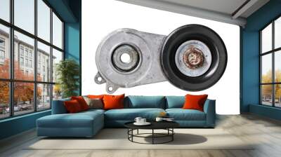 Car engine belt tensioner roller assembly (with clipping path) isolated on white background Wall mural