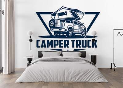 pick up camper truck with roof tent logo vector Wall mural