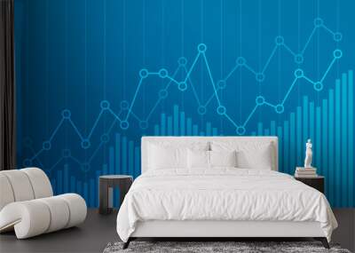 Abstract financial chart with uptrend line graph on blue background. Wall mural