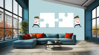 businessman teamwork pushing jigsaw together Wall mural