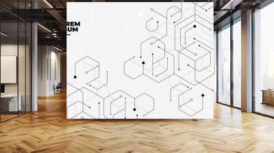 Geometric hexagon lines and dots connection banner template. Wall mural