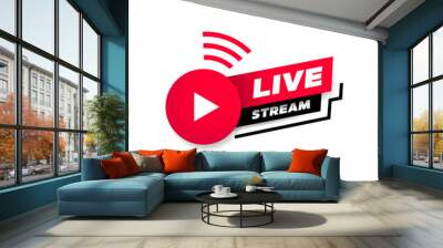 Live stream with play button icon symbol. Wall mural