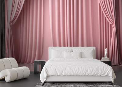 Pink silk curtains background. Generative AI. Wall mural