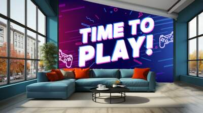 Time to play text with game controller. Wall mural