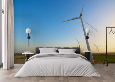 Wind turbines for electric power production, Zaragoza province, Aragon in Spain. Wall mural